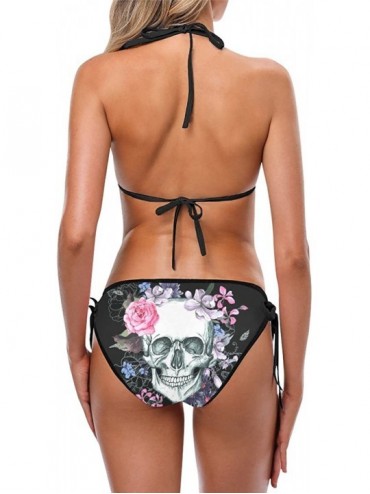 Sets Floral Sugar Skull Two Piece Bikini Swimsuit Swimwear for Women Girls Beachwear(S-5XL) - Multi 7 - CD18G3UMDQE $31.79