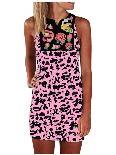 Cover-Ups Women Dresses Women's Vintage Flower Leopard Print Summer Sleeveless Beach Short Dress T Shirt Mini Tank Dress 01 P...