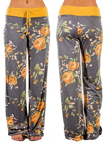 Bottoms Women Workout Training Pants High Waisted Floral Print Comfy Stretch Trousers - Yellow - CC195NGD7M2 $84.58