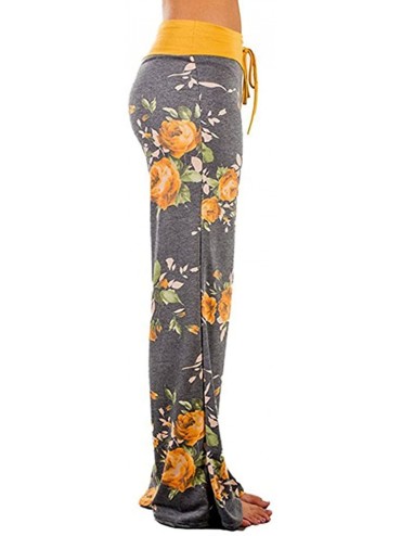 Bottoms Women Workout Training Pants High Waisted Floral Print Comfy Stretch Trousers - Yellow - CC195NGD7M2 $43.94