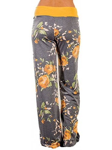 Bottoms Women Workout Training Pants High Waisted Floral Print Comfy Stretch Trousers - Yellow - CC195NGD7M2 $43.94