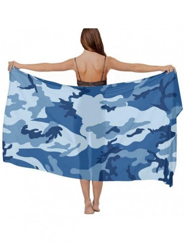 Cover-Ups Women's Swimwear Cover Ups- Summer Vacation Beach Sarong Soft Shawl Wrap - Sea Blue Army Camouflage 3d Print - CB19...