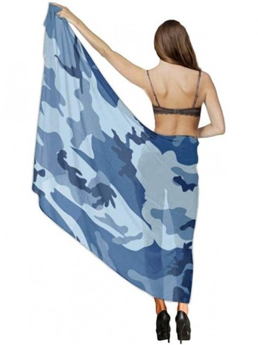 Cover-Ups Women's Swimwear Cover Ups- Summer Vacation Beach Sarong Soft Shawl Wrap - Sea Blue Army Camouflage 3d Print - CB19...