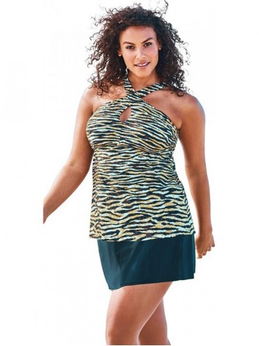 Tankinis Women's Plus Size Crossover Tankini Top - Graphic Zebra Foil (2326) - C0195SIWM6E $62.94