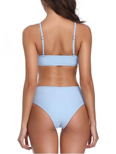 Sets Women Solid Bikini Set Triangle Sexy High Wasit Push Up Two Piece Bathing Suit - Grey Blue - CC18WIGXOWW $22.48