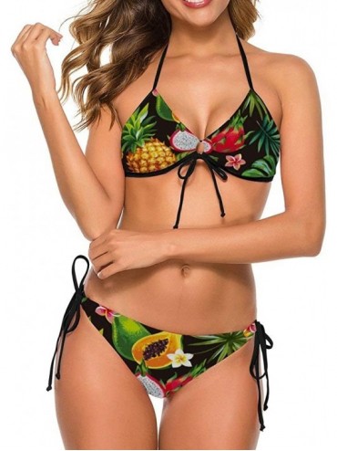 Sets Women's Fashion Elegant Inspired Swimsuit Bikini Set Beach Holiday - Tropical Fruit Pineapple Papaya Banana Dragon Fruit...