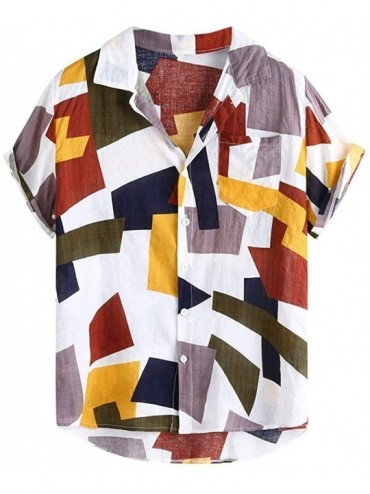 Rash Guards Hawaiian Shirts for Mens Short Sleeve Loose Casual Button DownTee Tops Blouse T Shirt - White - CW1942HI9WO $19.65