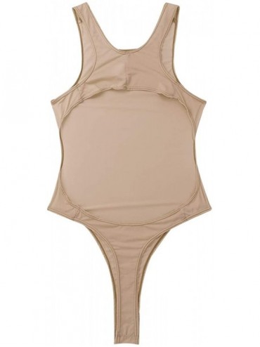 One-Pieces Women's Sexy Sheer One Piece High Cut Thong Leotard Bodysuit Sleeveless Swimwear Swimsuit - Nude - CP18NCH592S $12.96