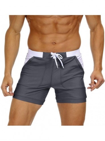 Trunks Men's Swimwear Swimsuits Solid Basic Long Swim Boxer Trunks Board Shorts with Pockets - Grey - CY19EW98EWA $37.13