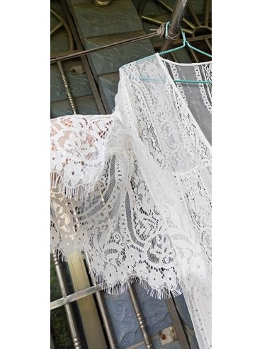 Cover-Ups Women's Long Lace Kimono Jacket Cardigan Crochet Dress Beach Bikini Swimsuit Cover Ups Swimwear - White I - C8189OR...