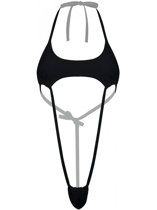 One-Pieces Woman's Slingshot Lingerie Mini Micro One-Piece Bikini Swimsuit Bathing Suit Thong Bodysuit Teddy - Black - CE197Z...