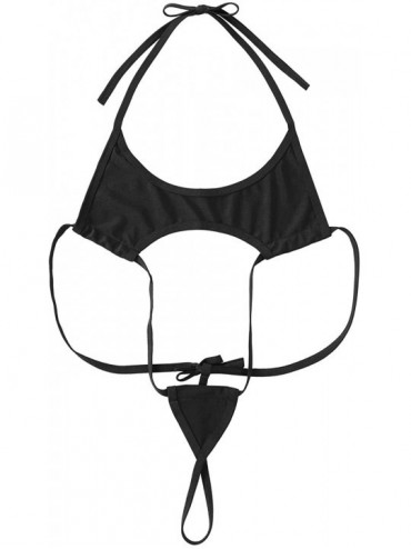 One-Pieces Woman's Slingshot Lingerie Mini Micro One-Piece Bikini Swimsuit Bathing Suit Thong Bodysuit Teddy - Black - CE197Z...