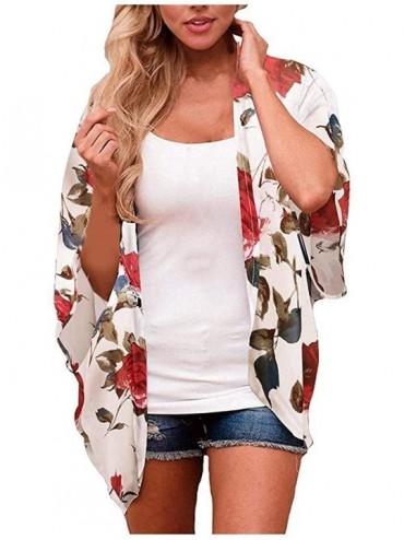 Cover-Ups Womens Swimsuit Cover Up Floral Chiffon Bathing Suit Cover Ups Kimono Cardigan Beach Cover Up - Red - CA196WXXUWH $...