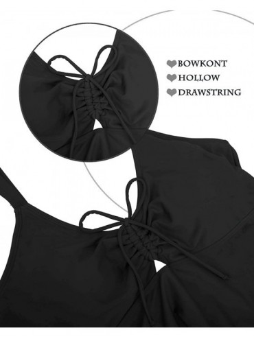 One-Pieces Womens Plus Size Swim Top Flowy Bathing Suits Front Tie Tankini Swimsuits Top Loose Swim Dress No Bottom - Black -...