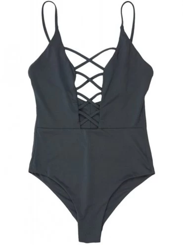 One-Pieces Women's Seamless Self-Lined Caged Front Moderate Coverage One Piece - Black - CO18CY783CX $84.68