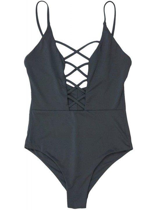 One-Pieces Women's Seamless Self-Lined Caged Front Moderate Coverage One Piece - Black - CO18CY783CX $56.46