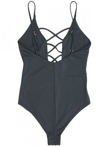 One-Pieces Women's Seamless Self-Lined Caged Front Moderate Coverage One Piece - Black - CO18CY783CX $56.46