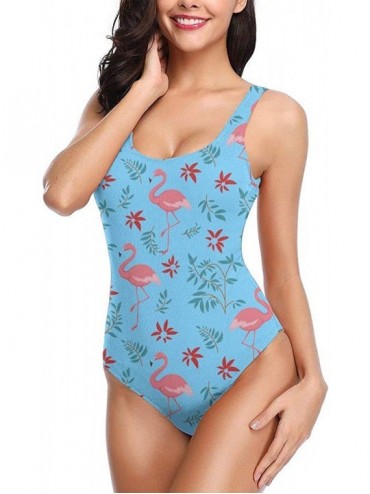 Racing Women's Charming Hawaii Flower Print One-Piece Swimsuit - Flamingo Blue - C918YDQ28SN $26.27