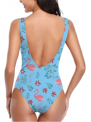Racing Women's Charming Hawaii Flower Print One-Piece Swimsuit - Flamingo Blue - C918YDQ28SN $26.27