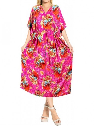 Cover-Ups Women's Kaftan Nightgown Lounge Dress Sleepwear Cover Ups Drawstring - Pink_g224 - CC12O6LA9HJ $42.25