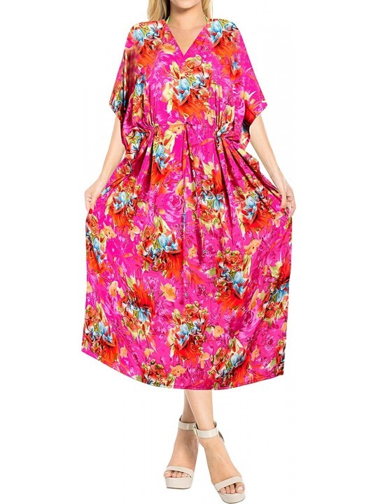 Cover-Ups Women's Kaftan Nightgown Lounge Dress Sleepwear Cover Ups Drawstring - Pink_g224 - CC12O6LA9HJ $17.21