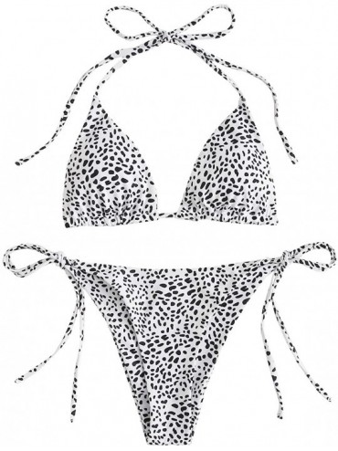 Sets Women's 2 Piece Halter Bikini Top Tie Side Panty Bathing Suit Triangle Swimsuit - Dalmatian-ribbed - CZ19DI5LHER $40.87