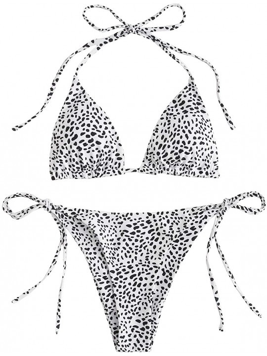 Sets Women's 2 Piece Halter Bikini Top Tie Side Panty Bathing Suit Triangle Swimsuit - Dalmatian-ribbed - CZ19DI5LHER $25.27