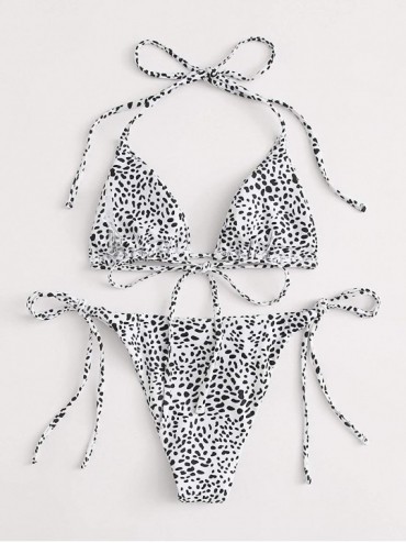 Sets Women's 2 Piece Halter Bikini Top Tie Side Panty Bathing Suit Triangle Swimsuit - Dalmatian-ribbed - CZ19DI5LHER $25.27