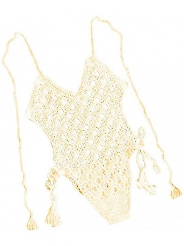 Sets Women's Bikini Set Hollow Out Crochet One Piece Swimwear Bathing Bra Tops - Beige - CL18UIXRSKN $23.69