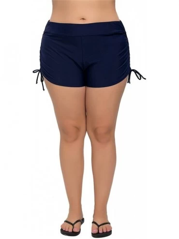 Bottoms Women Plus Size Swim Shorts Boyleg Swimsuit Bottoms Ruched Board Shorts - Navy - CE18C5E7C57 $34.19