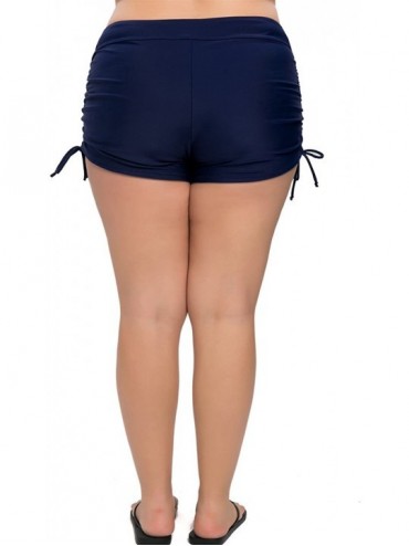 Bottoms Women Plus Size Swim Shorts Boyleg Swimsuit Bottoms Ruched Board Shorts - Navy - CE18C5E7C57 $17.55