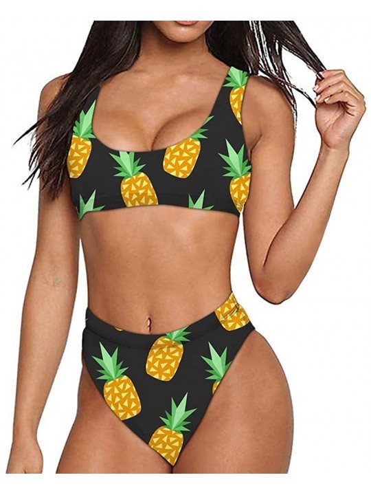 Sets Women Printed Two Pieces High Waisted Cheeky Bikini Sets Low Scoop Crop Swimsuit - Pattern-4 - CY194XCD5OL $19.59