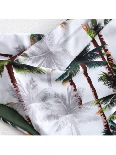 Sets Women's High Cut Bandeau Bikini Set Strapless Solid Color Top Leaf Print Thong Bathing Suit Swimsuit - Green - CG199GQ8M...