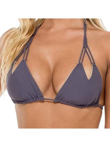 Tops Women's Cosita Buena Reversible Zig Zag Knotted Cut Out Triangle Top - Piedra Gris - CZ187KMR3Y5 $74.92