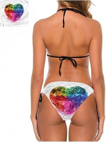 Bottoms Skimpy Bikini Swimsuit Diamond- Love Heart Romance for Beach/Hiking Activities - Multi 01-two-piece Swimsuit - CA19E7...