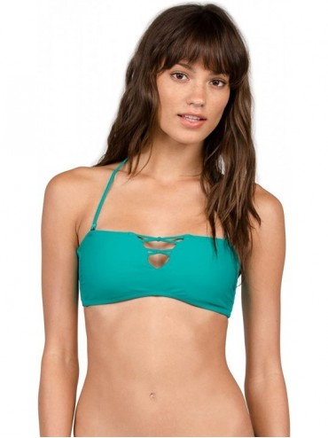 Tankinis Women's Simply Solid Bandeau Bikini Top - Teal - CG12O3KIPUM $42.18