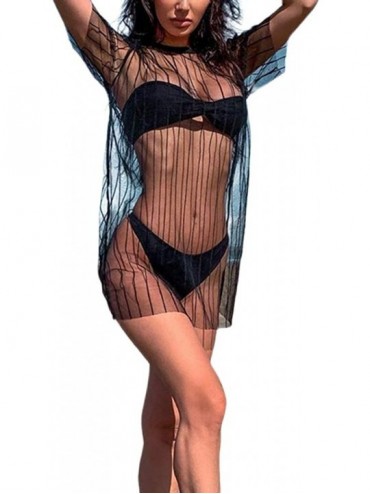 Cover-Ups Women Sexy See-Through Maxi Swimsuit Skirt Sheer Chiffon Skinny Sarong Bikini Cover up - Mesh Black - CS195AO4EAQ $...