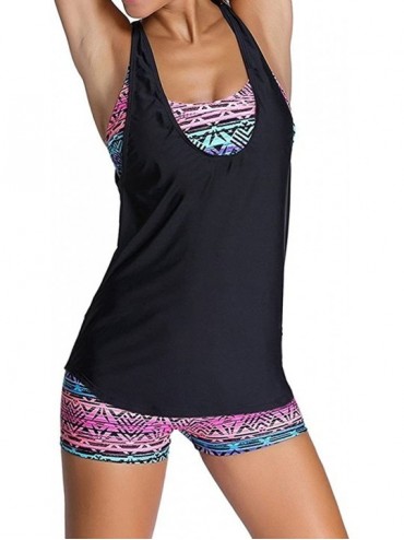 Racing Women's Padded Print Tankini Set Swimwear Top With Boylet Shorts - Colorful - CN183GO2WL3 $50.98