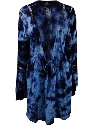 Cover-Ups Women's Tie-Dyed Crochet-Inset Long Sleeve Cover-Up - Blue - C118327GMXM $54.17