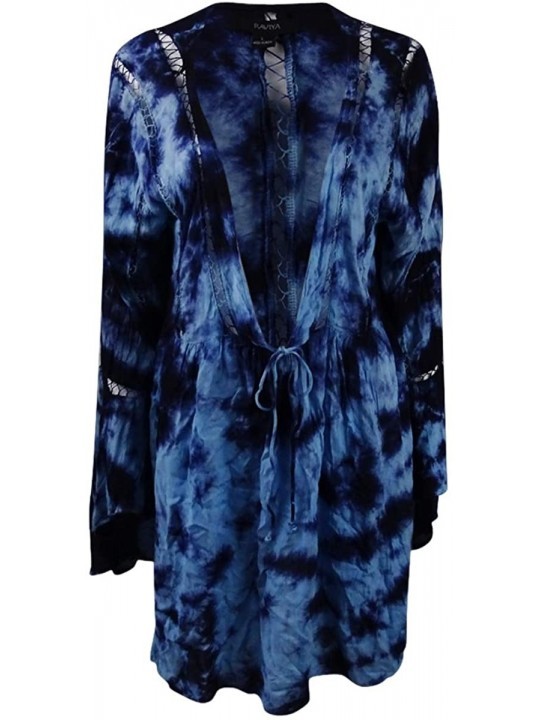 Cover-Ups Women's Tie-Dyed Crochet-Inset Long Sleeve Cover-Up - Blue - C118327GMXM $26.00
