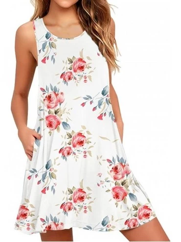 Cover-Ups Women Summer Casual Swing T Shirt Dresses Beach Cover up Loose Dress - 00 Floral White - CM18R4UIC9Q $42.51