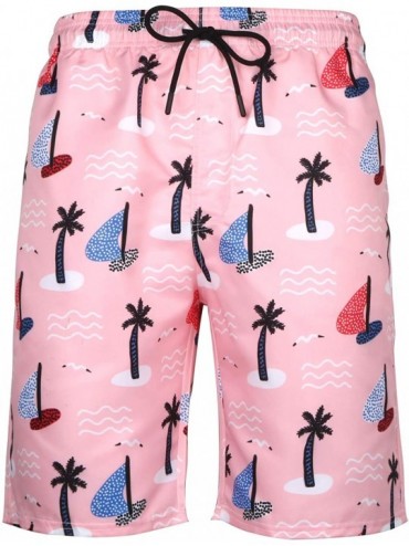 Board Shorts Men's Casual Print Swim Trunks Quick Dry Beach Summer Boardshorts - Pink - C418QX5Y53I $24.67