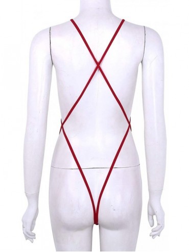 One-Pieces Woman Micro Bikini Thong Swimsuit One Piece Bodysuit Monokini Swimwear Slingshot Lingerie - Red - CQ199CNW2SO $17.36