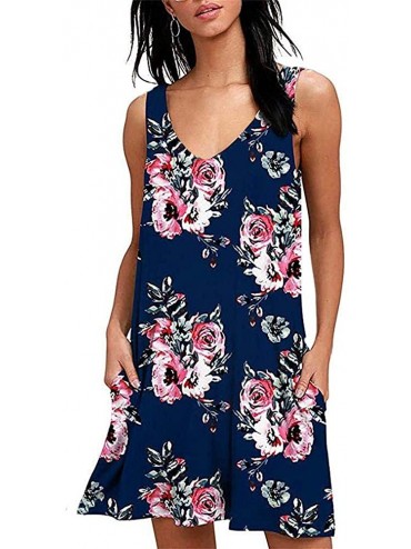Cover-Ups Women Summer Casual T Shirt Dresses Beach Cover up Plain Pleated Tank Dress - 002 Rose Blue - CT18RG4E82O $32.56