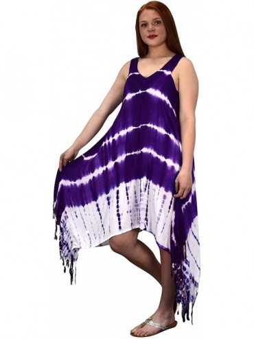 Cover-Ups Womens Batik Tie Dye Asymmetric Hem Caftan Tunic Dress Cover up - Tie Dye Purple - CT184IECYA4 $23.05