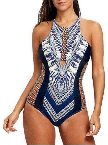 One-Pieces Womens African Ethnic Print One Piece Swimsuit Sexy Lace Up Straps Hollow Out Monokini Bikini Bathing Suit Swimwea...