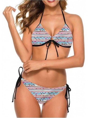 Bottoms Bikini Set Swimsuits Women's Light-Support String Hexagon Stripe Triangles - Multi 08 - CM190EAEDZ2 $43.05