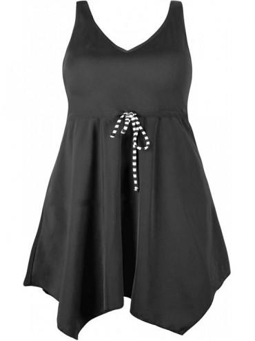 One-Pieces Women's 1 Piece Swimsuit Plus Size Bathing Suits for Women Tummy Control Swimdress - Black 02 - C418NRL8L6Y $48.87
