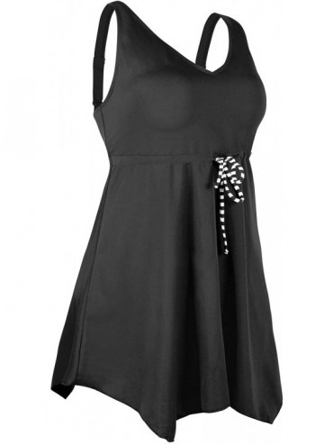 One-Pieces Women's 1 Piece Swimsuit Plus Size Bathing Suits for Women Tummy Control Swimdress - Black 02 - C418NRL8L6Y $26.06