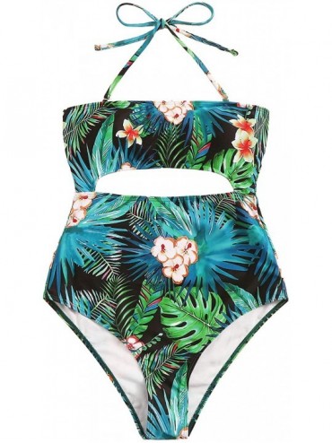 One-Pieces Women's One Piece Swimsuit Solid Color Knot Front Cutout Monokini Bathing Suits - Leaf Green - CQ194L6OD09 $39.54